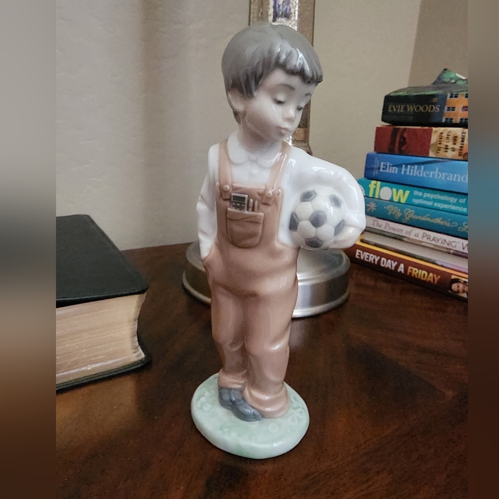Lladro Boy with Soccer Ball Figurine - Cream and Brown